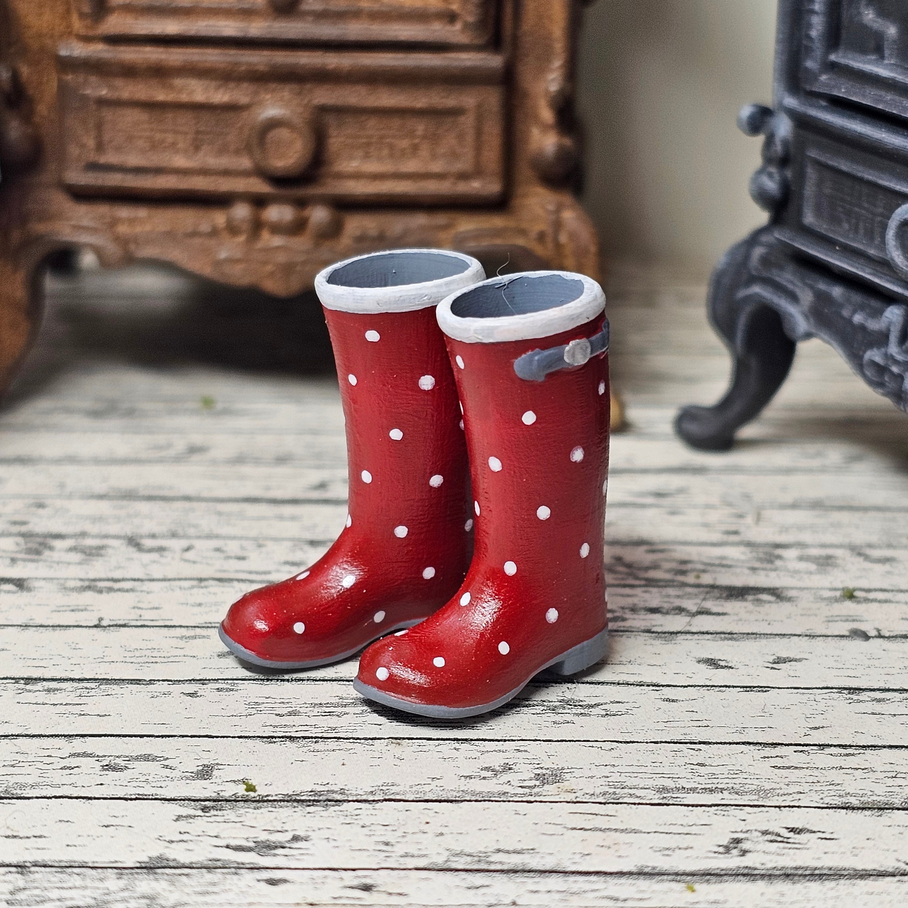 Gummistiefel rot mit Punkten